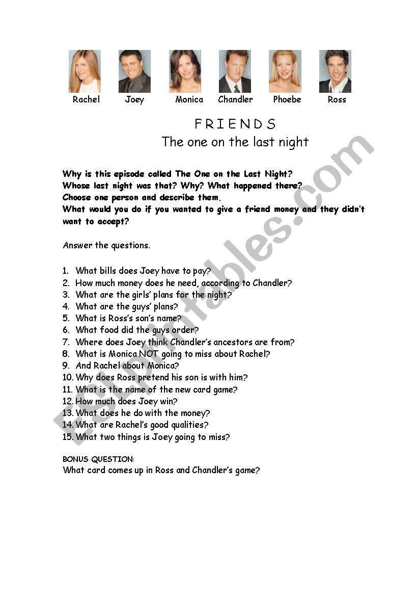FRIENDS worksheet