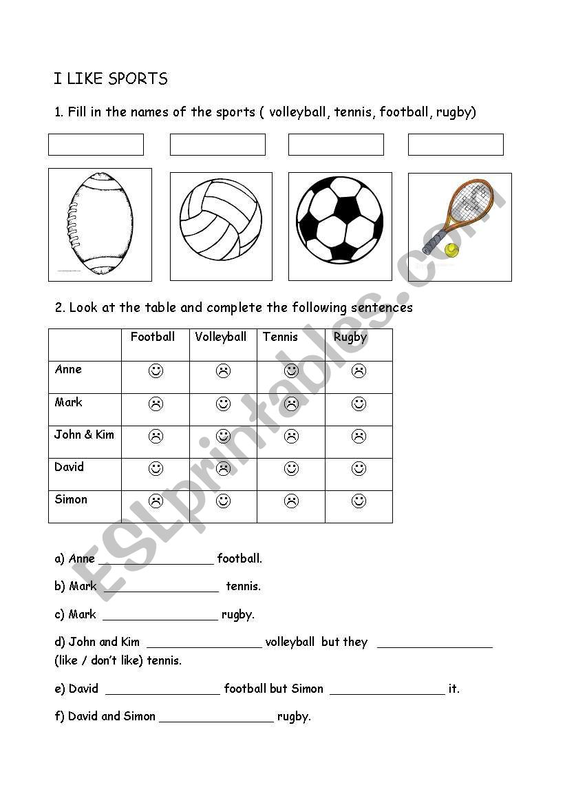 I LIKE SPORT worksheet