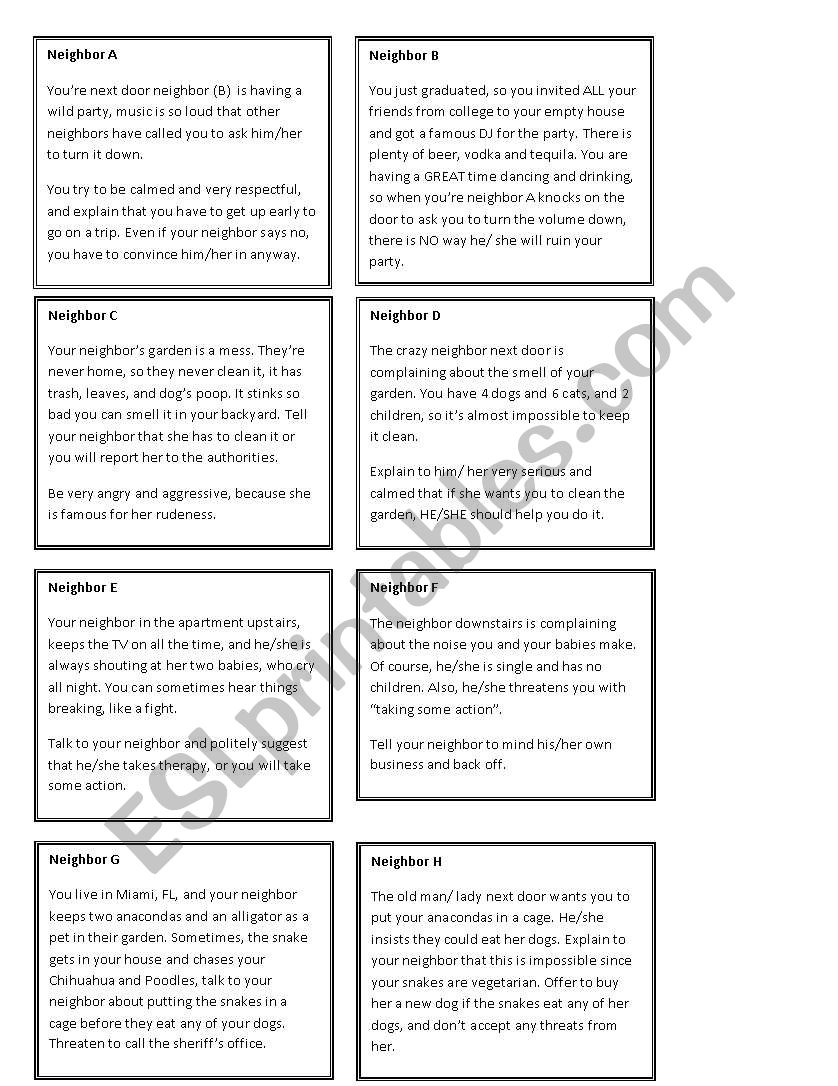 Neighbours role play worksheet