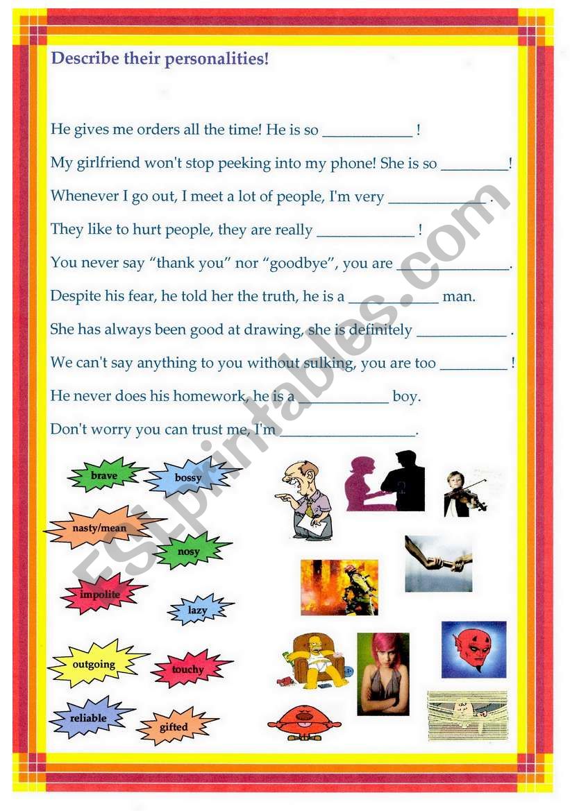 Describe their personalities! worksheet