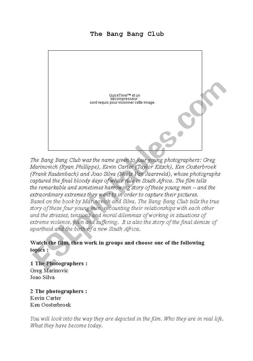 The Bang Bang Club worksheet