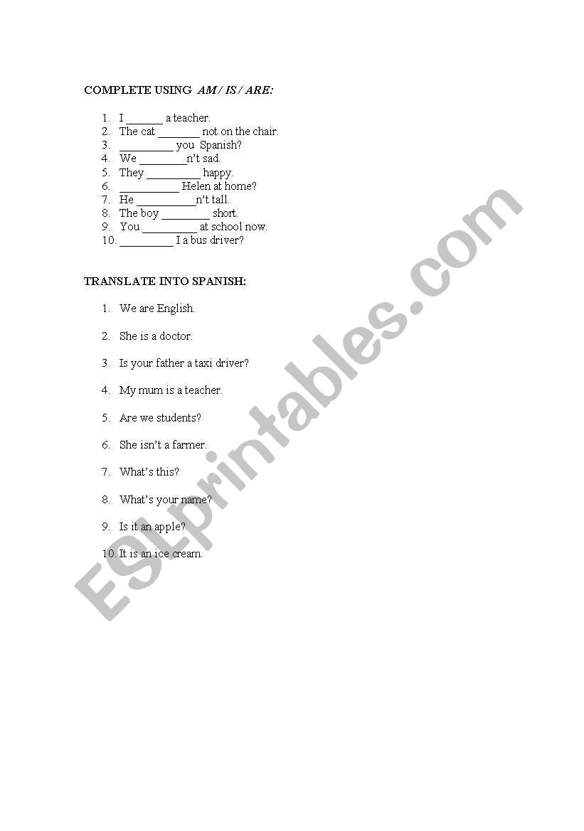 To be for young children worksheet