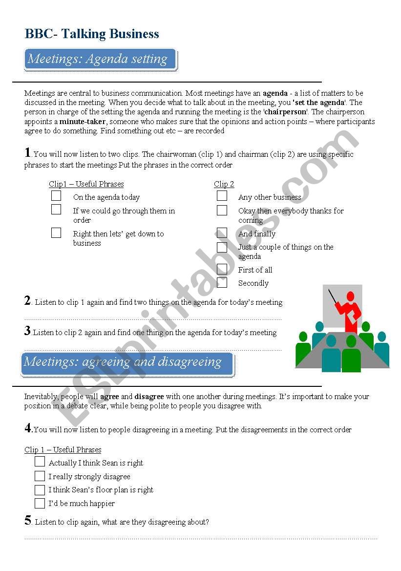 Meetings Vocabulary worksheet