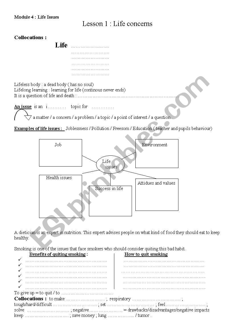 life concerns worksheet