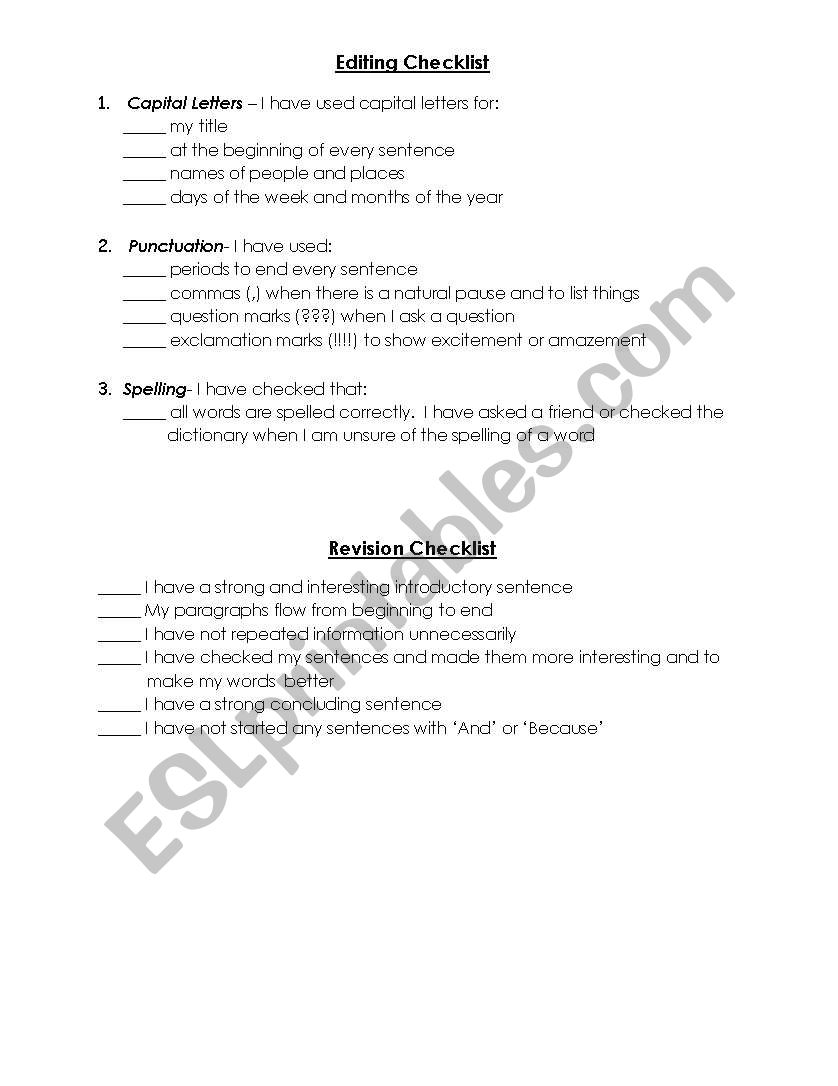 Editing and Revising Checklist