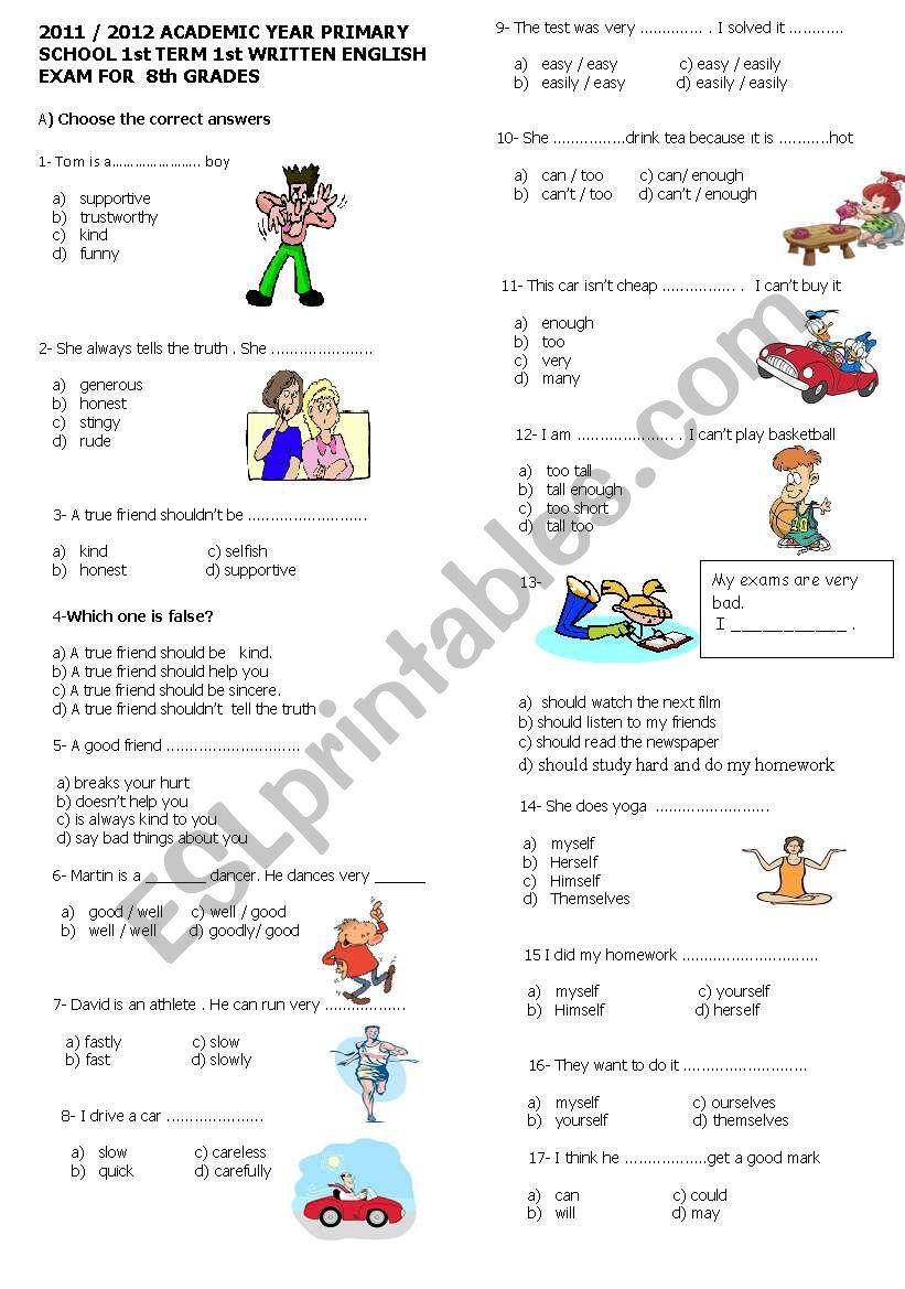 exam for 8th grade (1st exam) 2011-2012