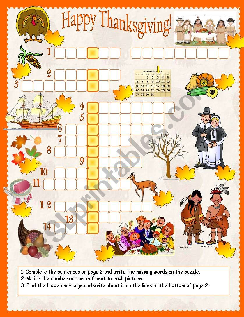 Thanksgiving Crossword worksheet