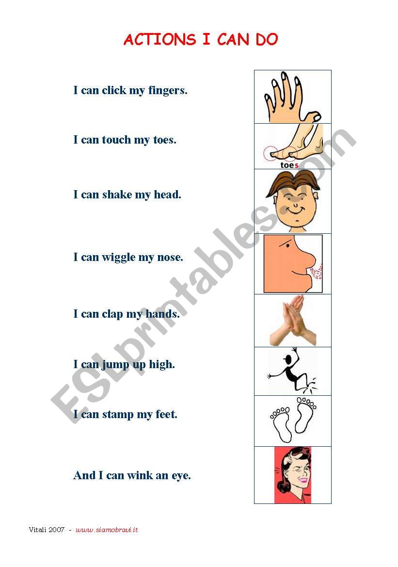 Actions I can do worksheet