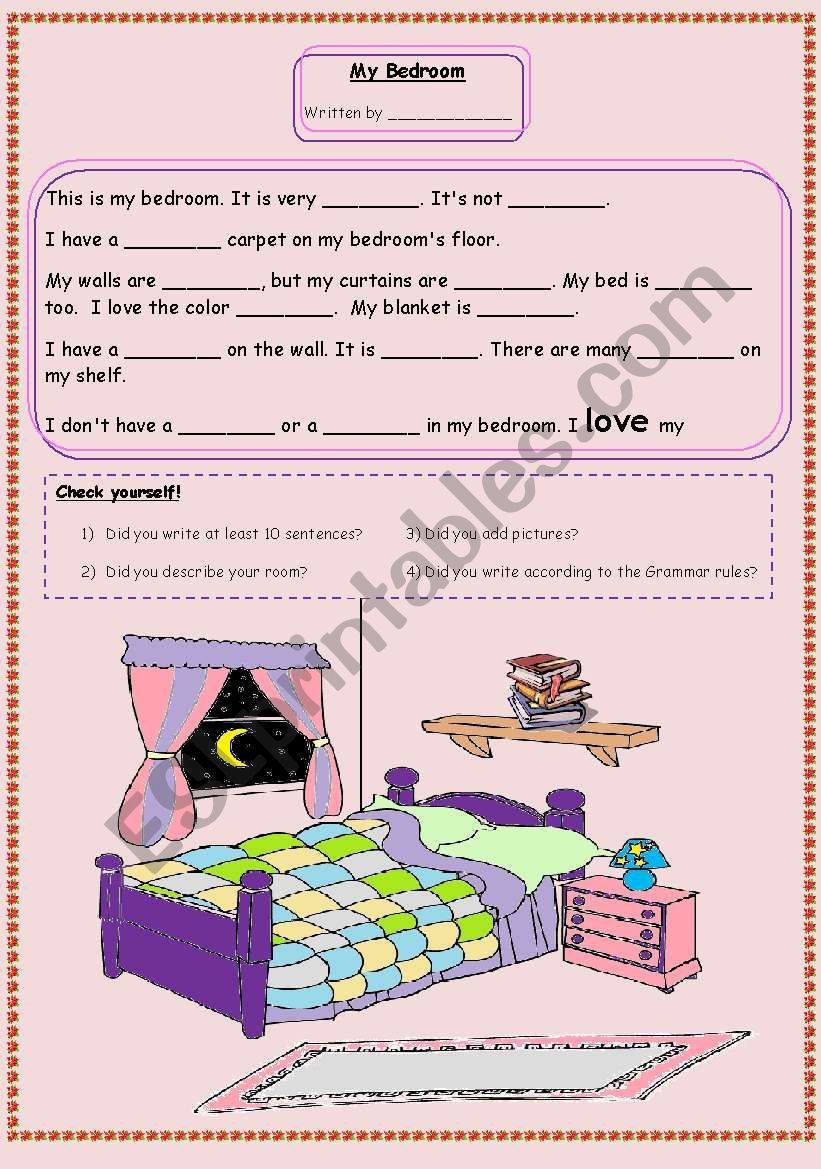 Writing Task -My Bedroom worksheet