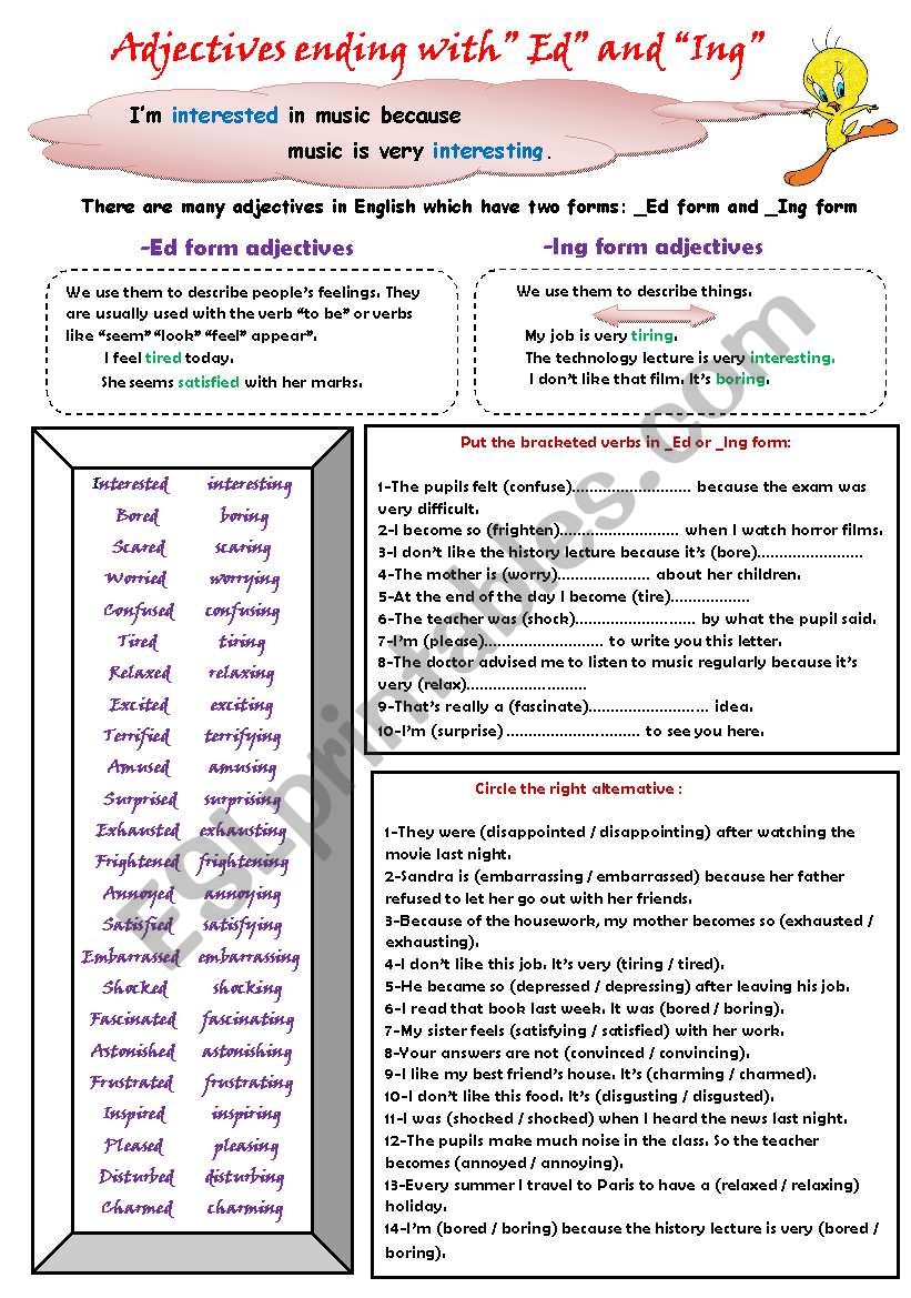 adjectives ending with -ed or _ing