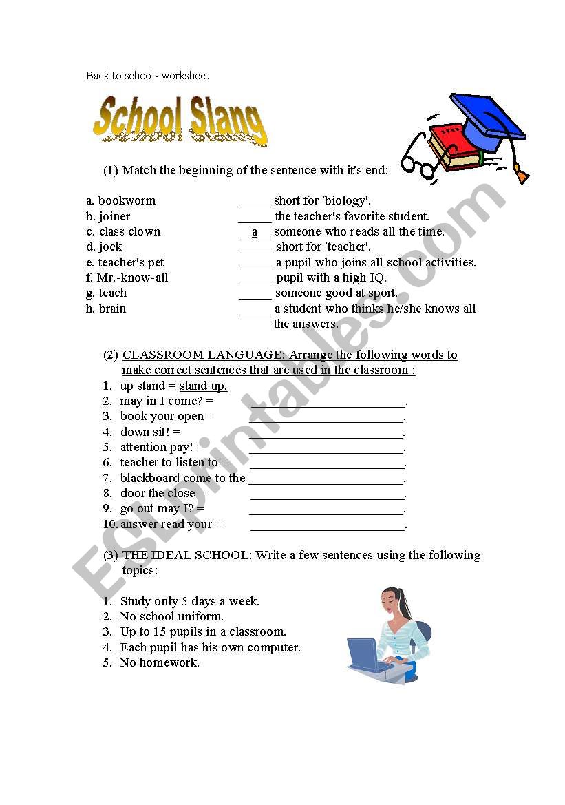 school slang worksheet