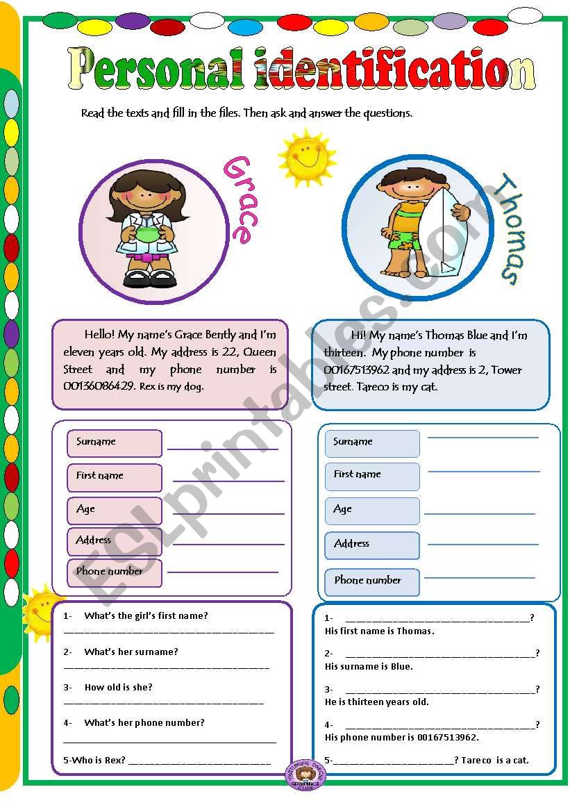 Personal identification worksheet
