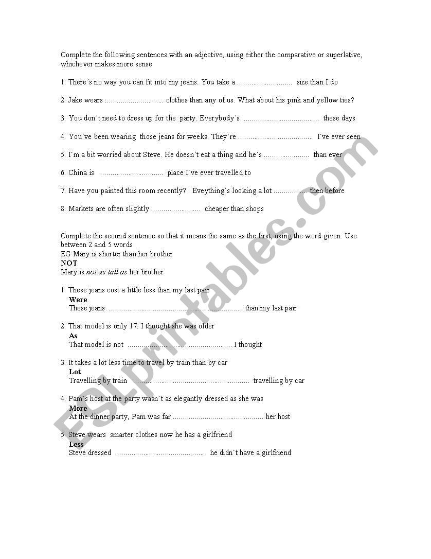 Comparatives and superlatives worksheet