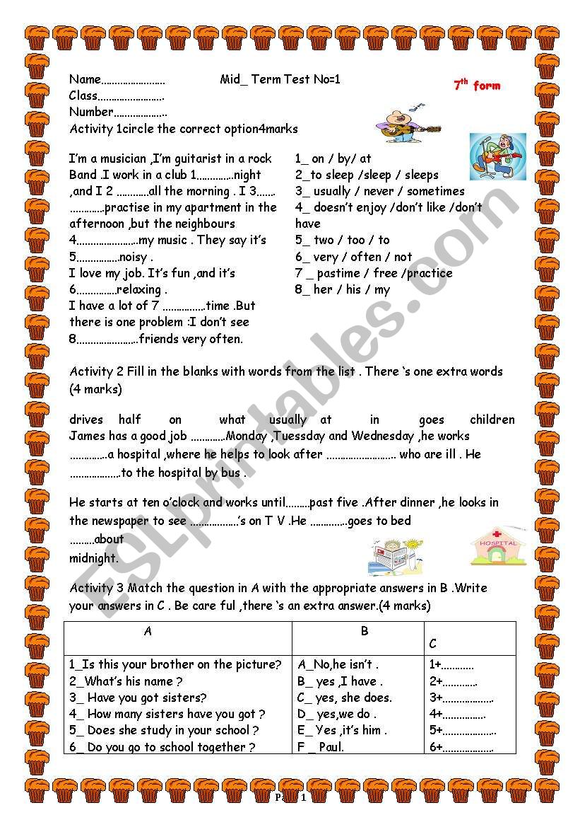 7th form test worksheet