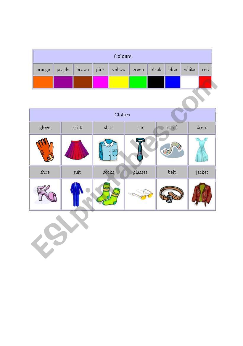 colours and clothes worksheet