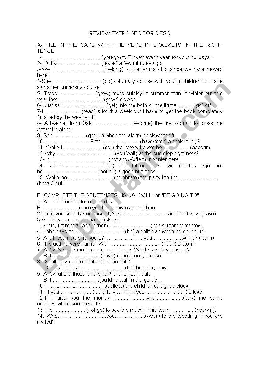 review grammar exercises for 3eso