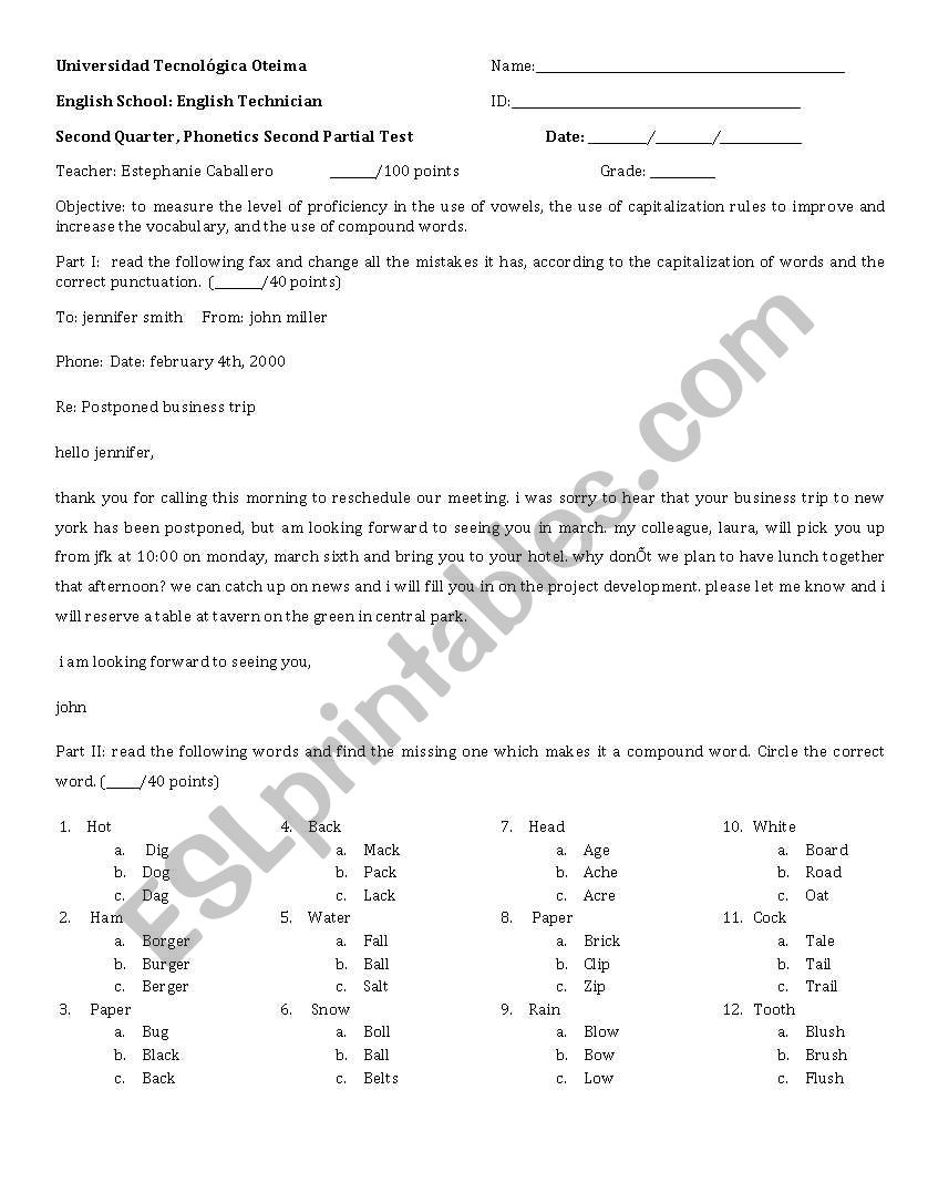 Ortography and Pronunciation Test 