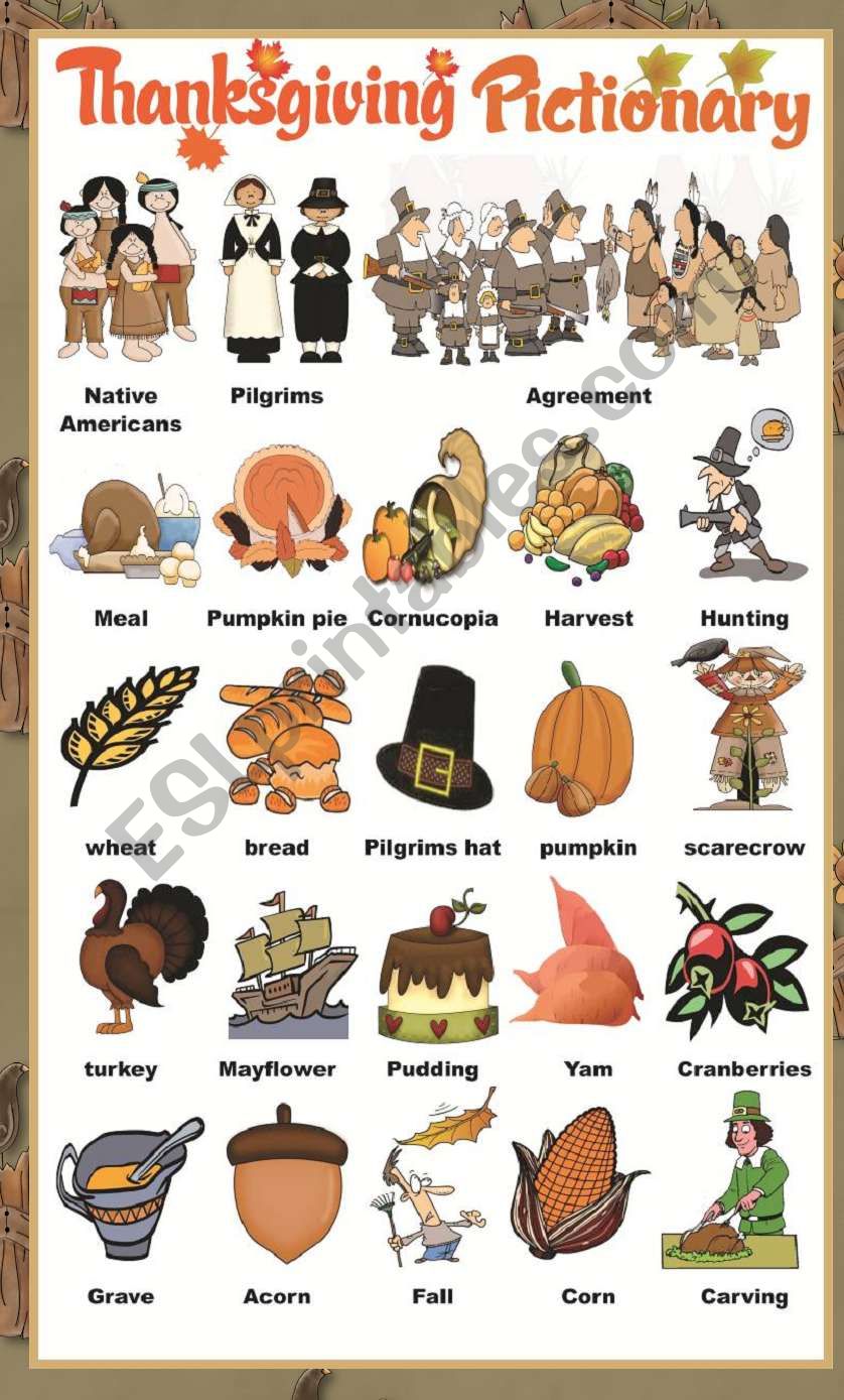 Thanksgiving pictionary worksheet