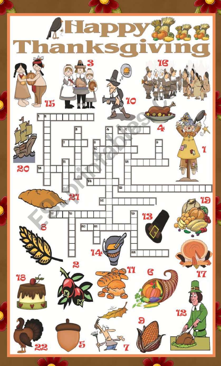 Thanksgiving crossword worksheet