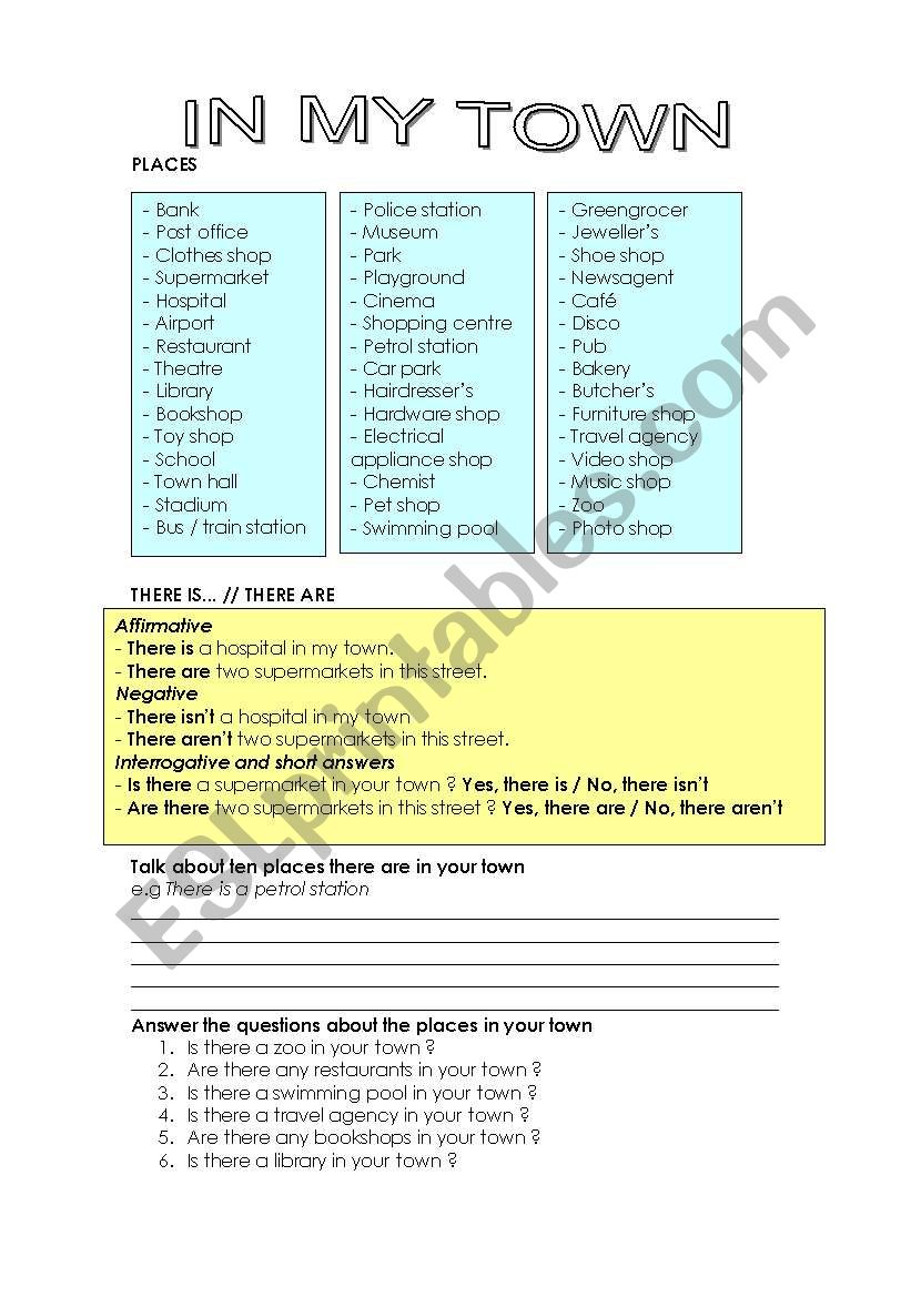 Places in town worksheet