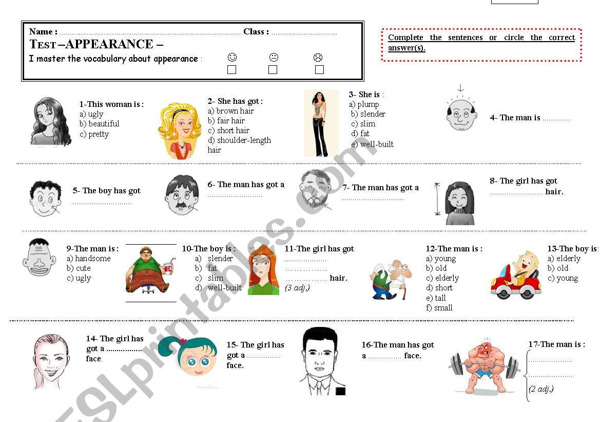 APPEARANCE worksheet