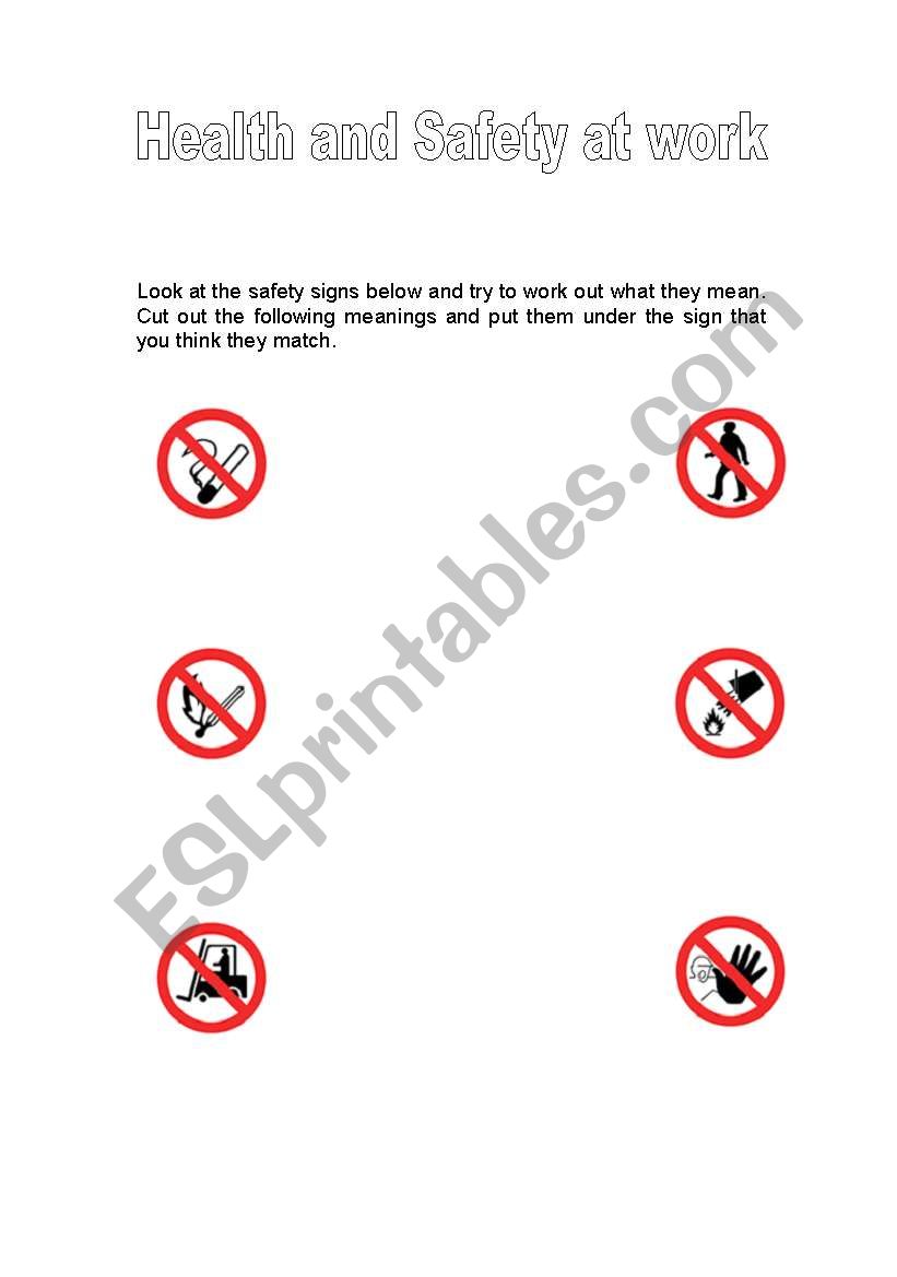 Health and Safety signs worksheet