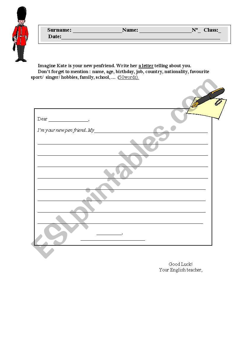 Writing a letter worksheet