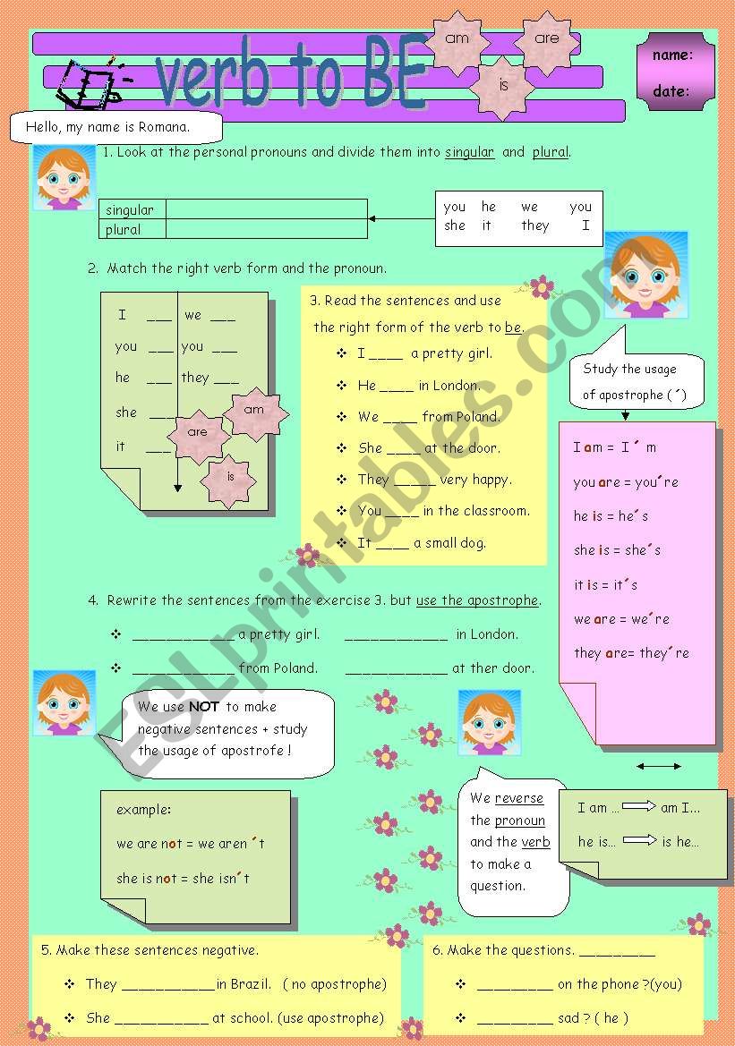 verb to be worksheet