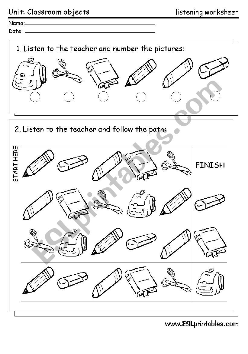 Classroom material: listening worksheet