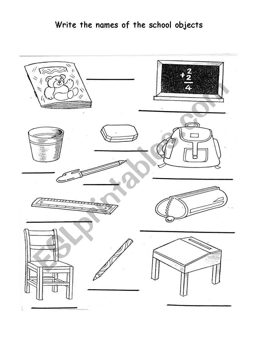 School objects names worksheet