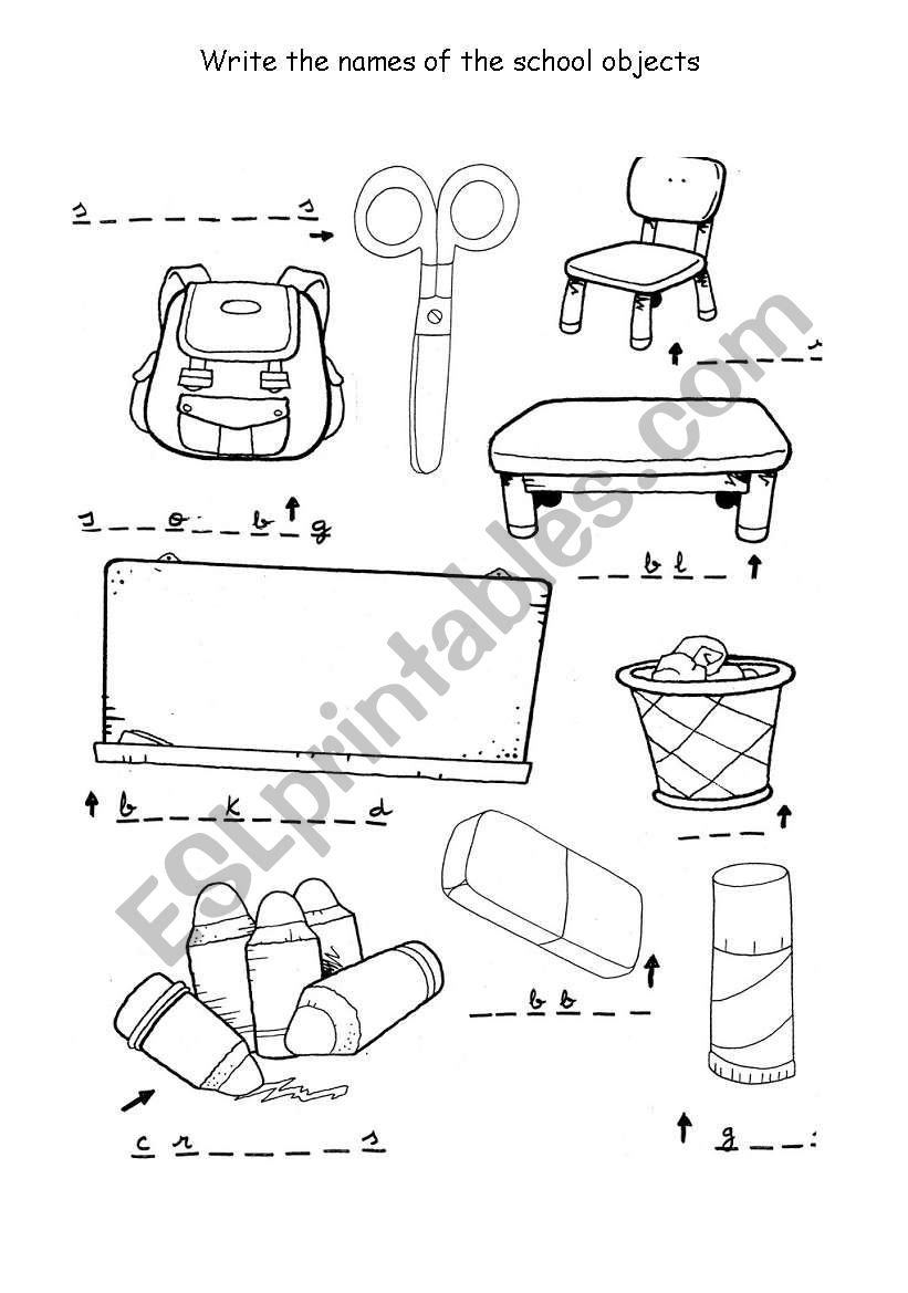 School objects spelling worksheet