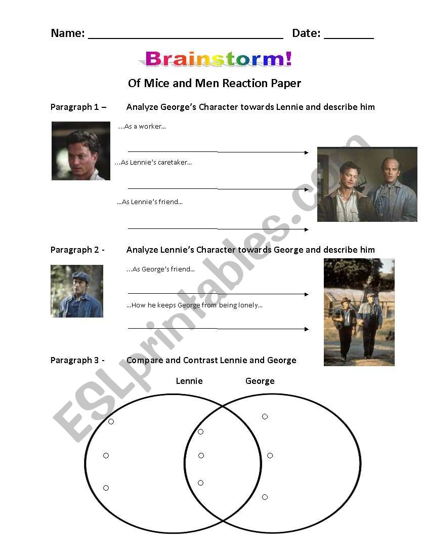 Of Mice and Men Reaction Paper Graphic Organizer