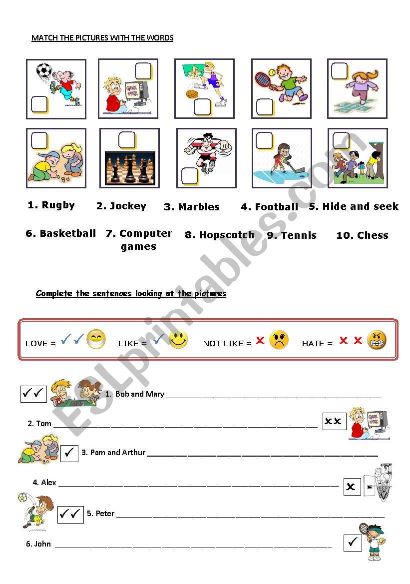 hobbies and sports worksheet