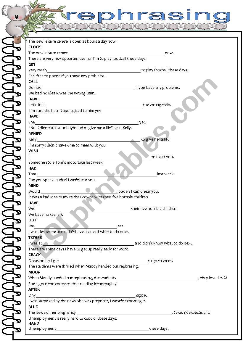 CAE Rephrasing worksheet