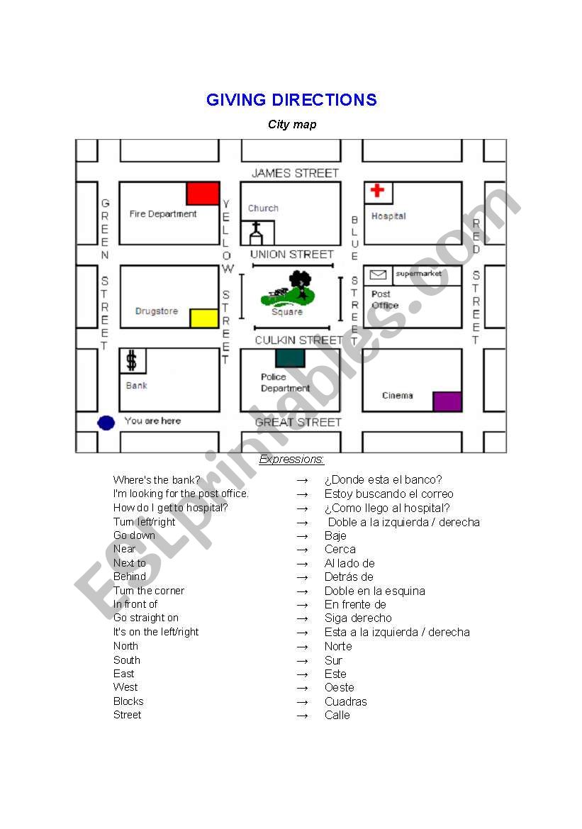 GIVING DIRECTIONS worksheet