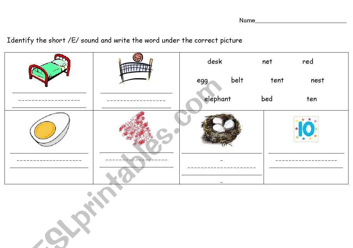 Short E Phonic Worksheet worksheet