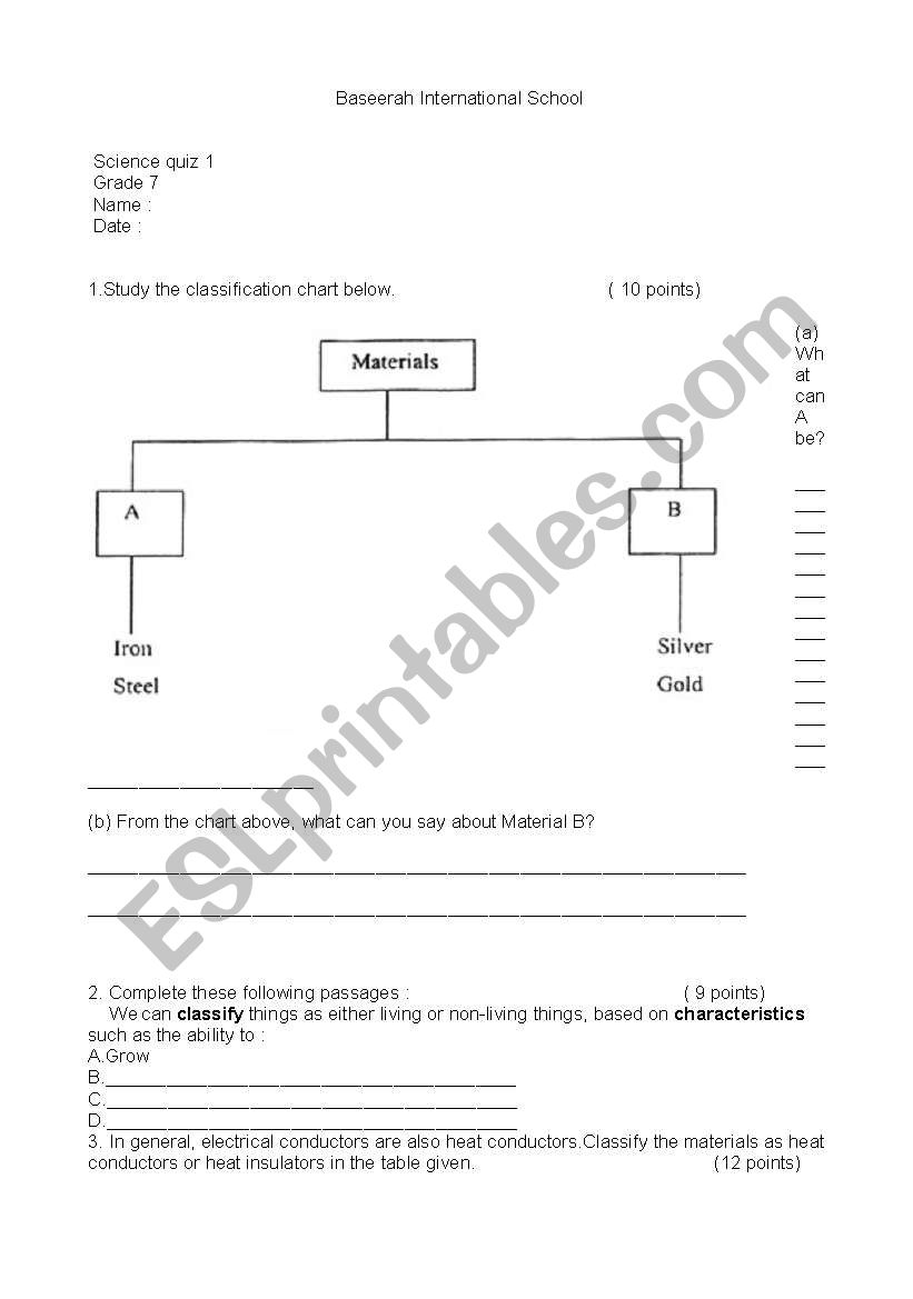 Science worksheet