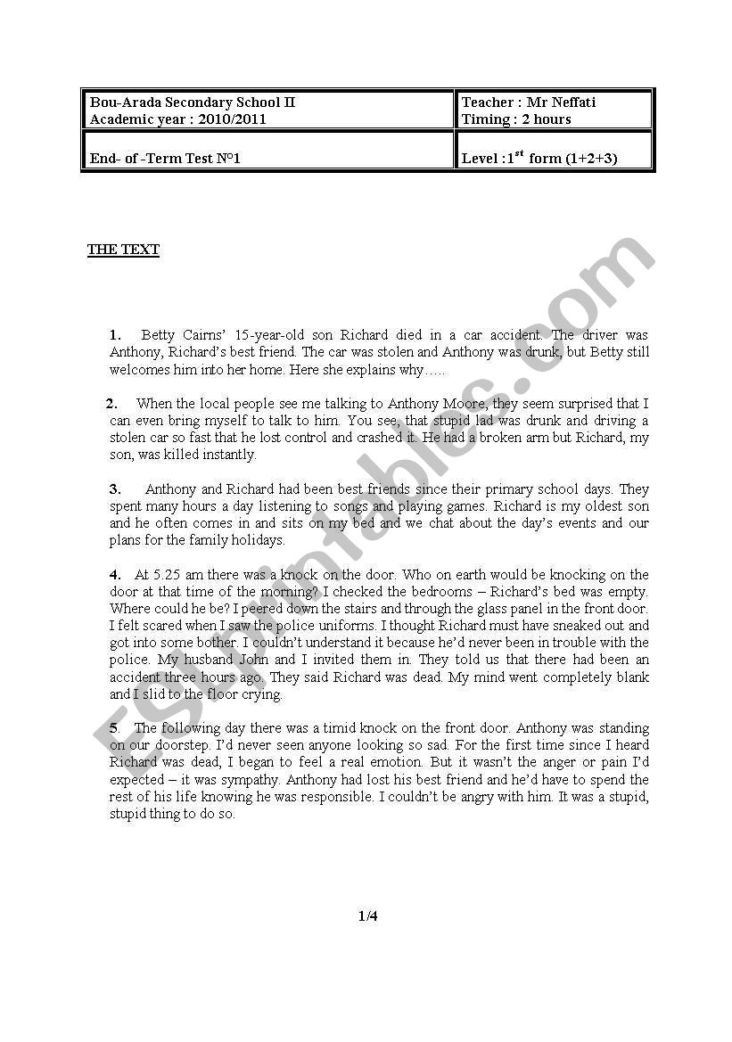An end of term test nb 1 worksheet