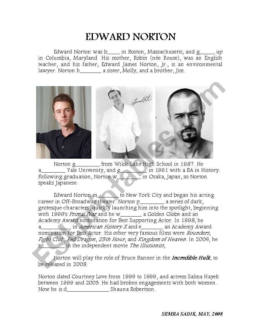 Edward Norton worksheet