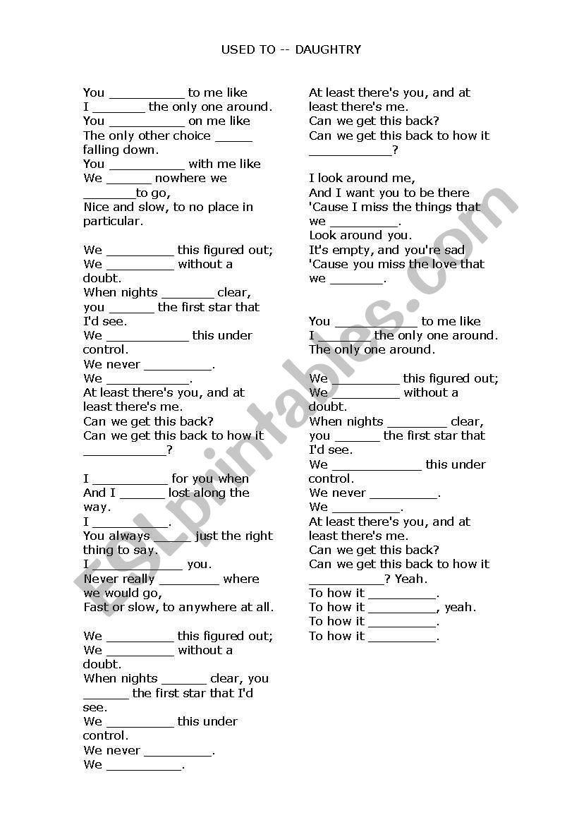 Used to (song)-Daughtry worksheet