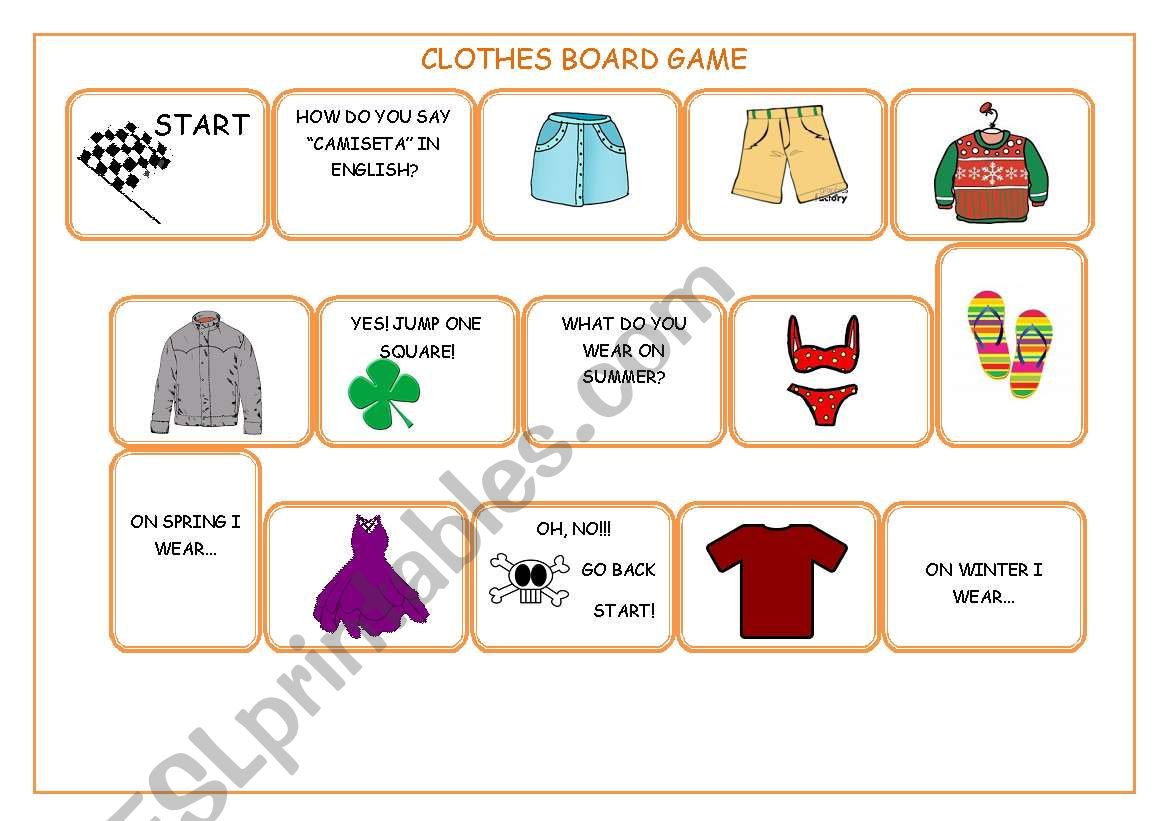 clothes board game worksheet