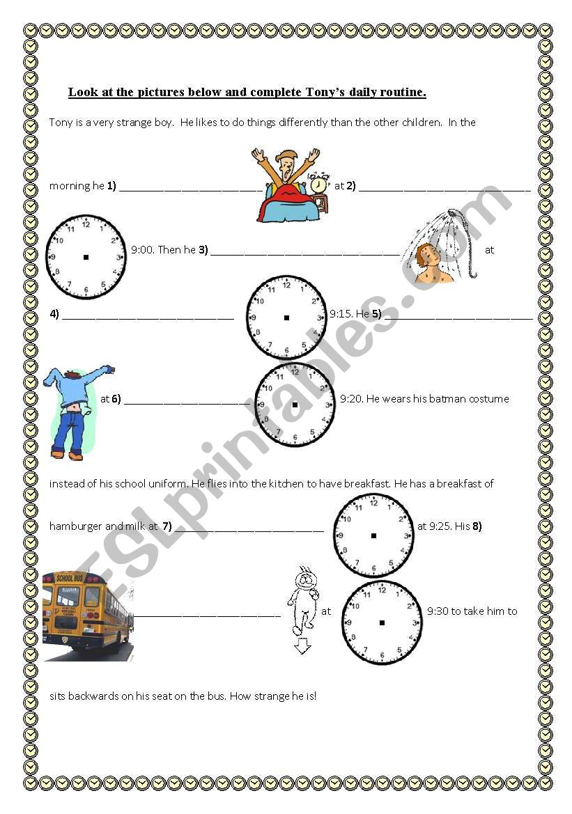 Tonys Daily Routine worksheet