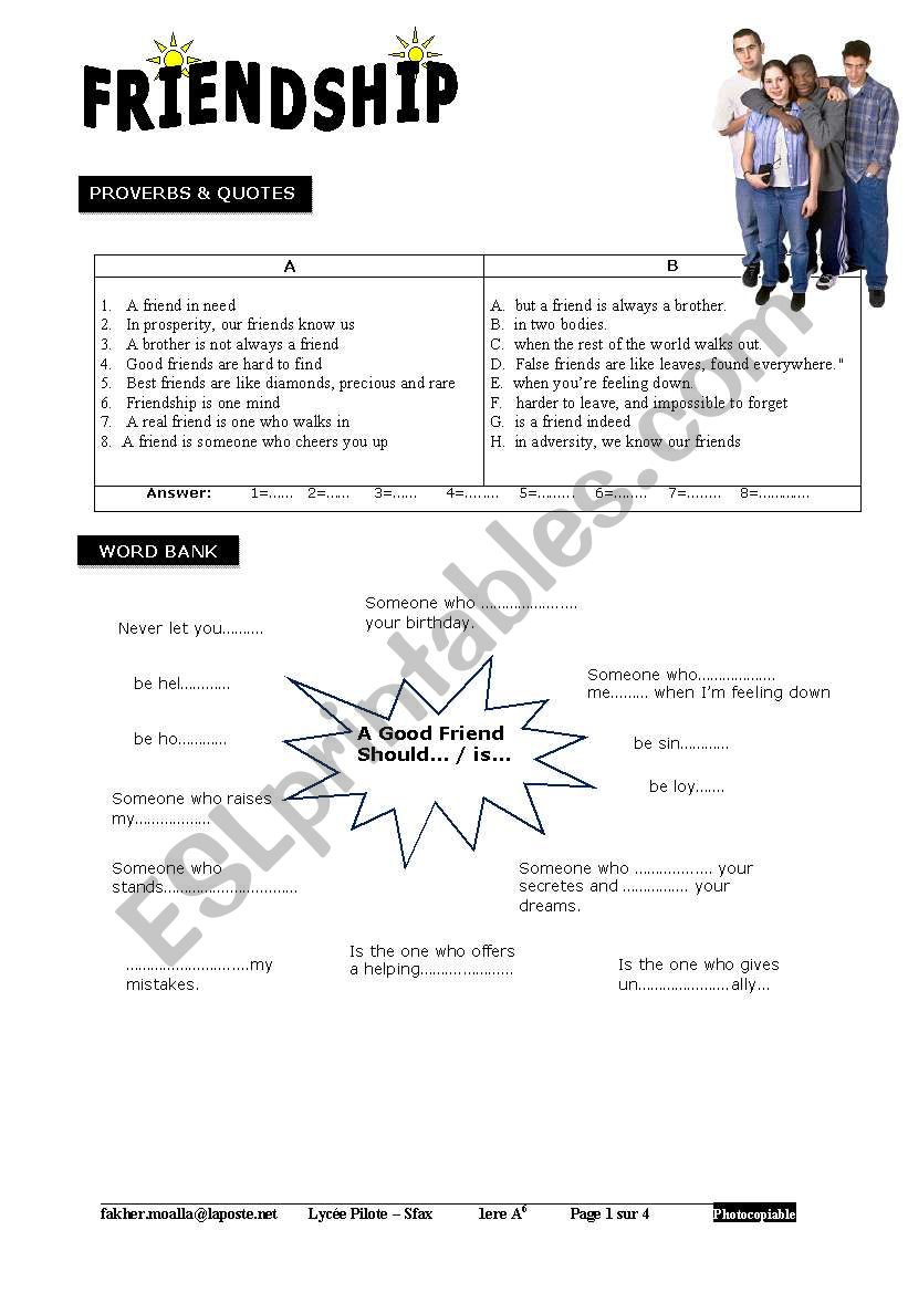 friendship worksheet