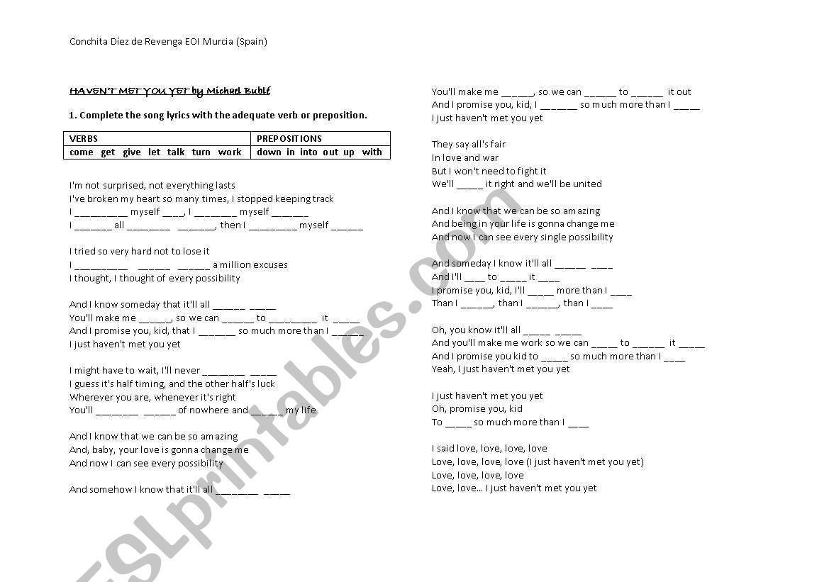 Havent Met You Yet worksheet