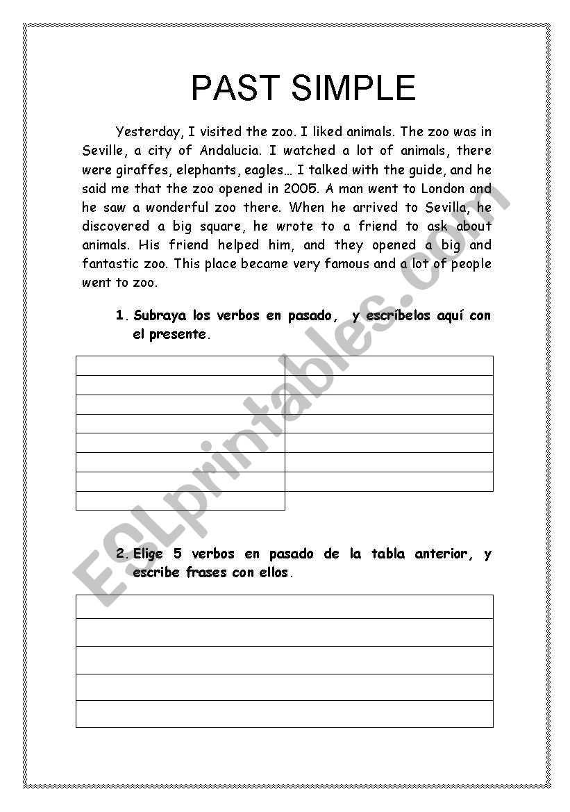 Past simple reading worksheet