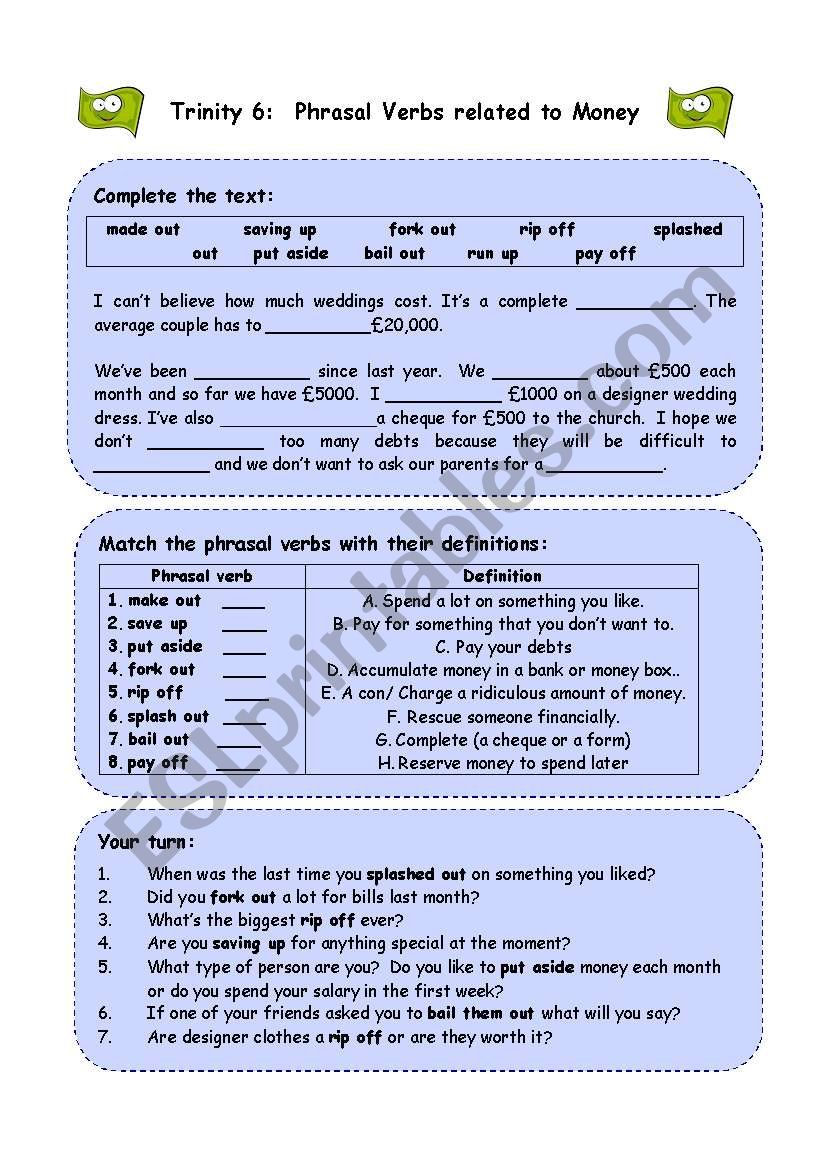 Money Phrasal Verbs worksheet