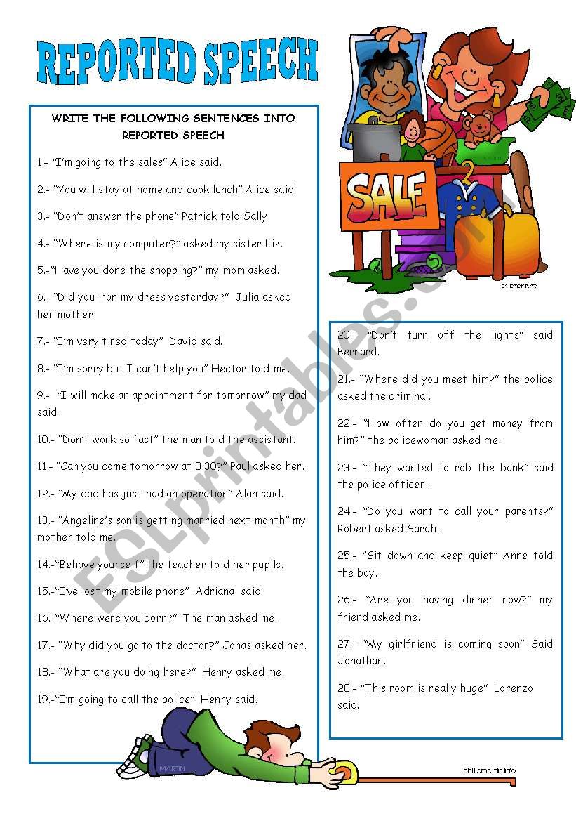 REPORTED SPEECH worksheet