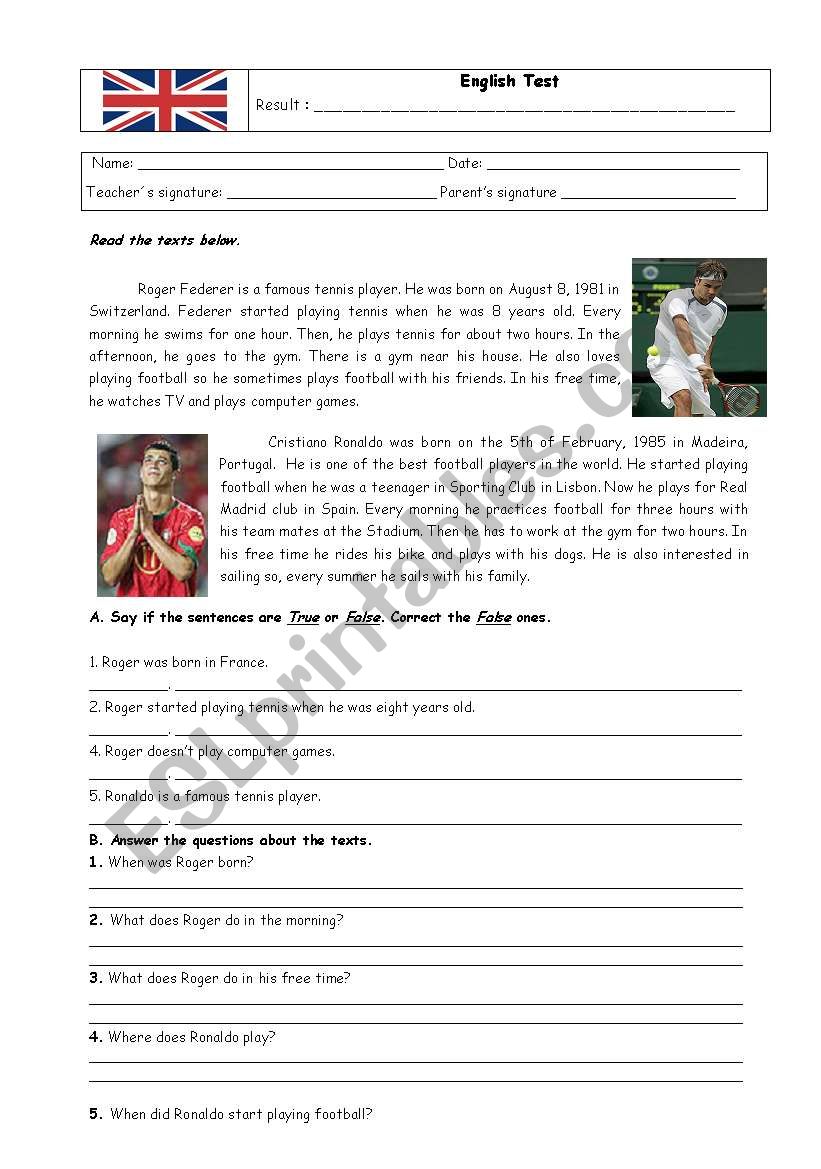 English test worksheet