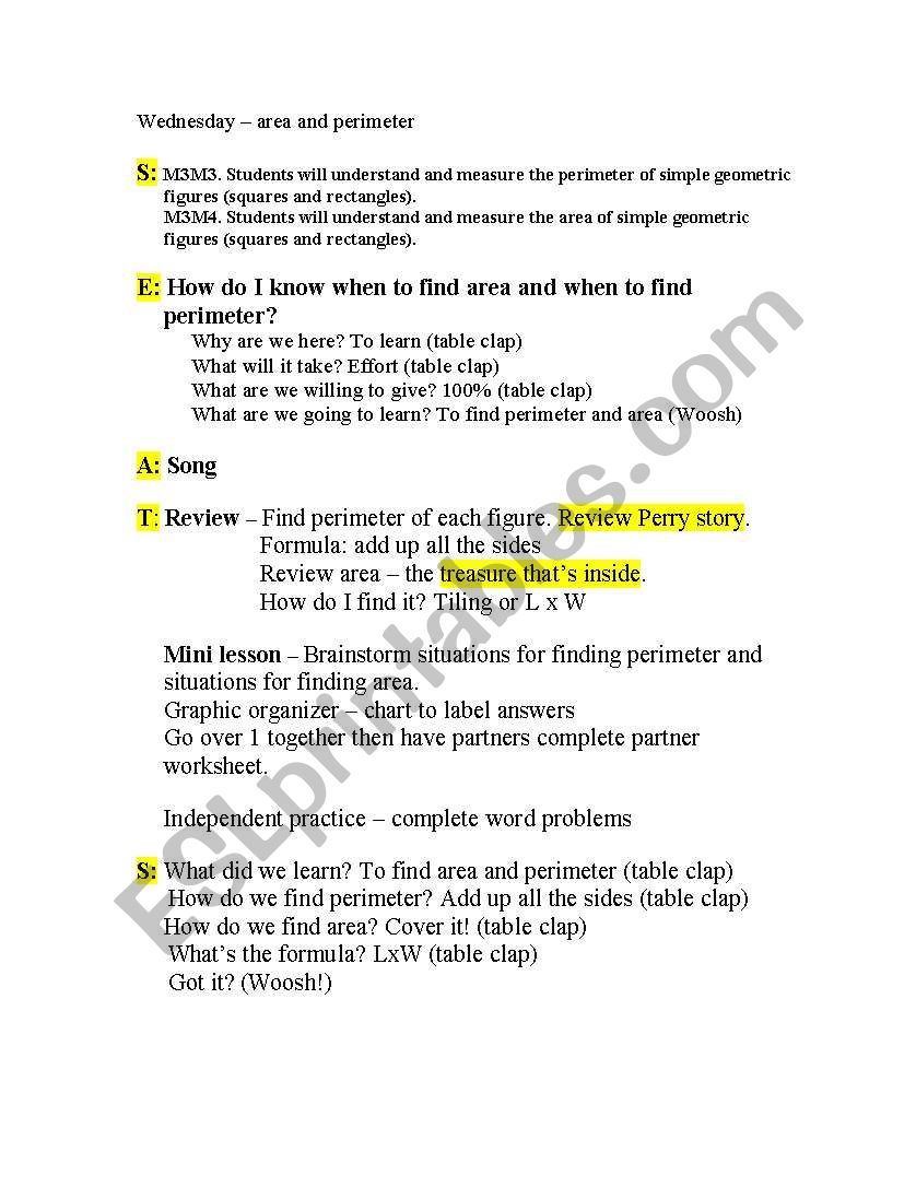 Area and Perimeter worksheet