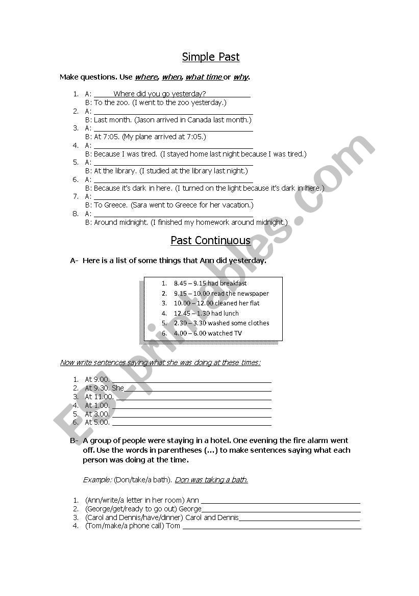 PAST SIMPLE AND CONTINUOUS worksheet